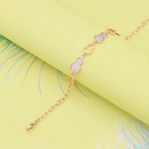 "Elegant Rose Gold Gourd Design Bracelet with Crystal Accents, XPBL0918 - Picture 2 of 12